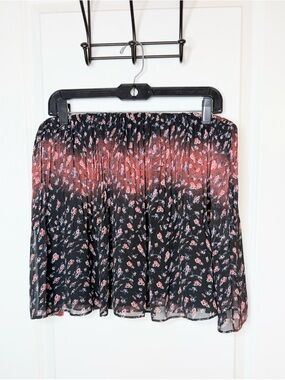 BCBGeneration Floral Pleated Mini Skirt Womens Large Black Pink Boho NWT